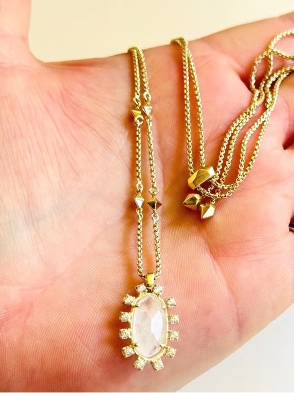 KENDRA SCOTT Brett clear quartz Gemstone Long Necklace with slider